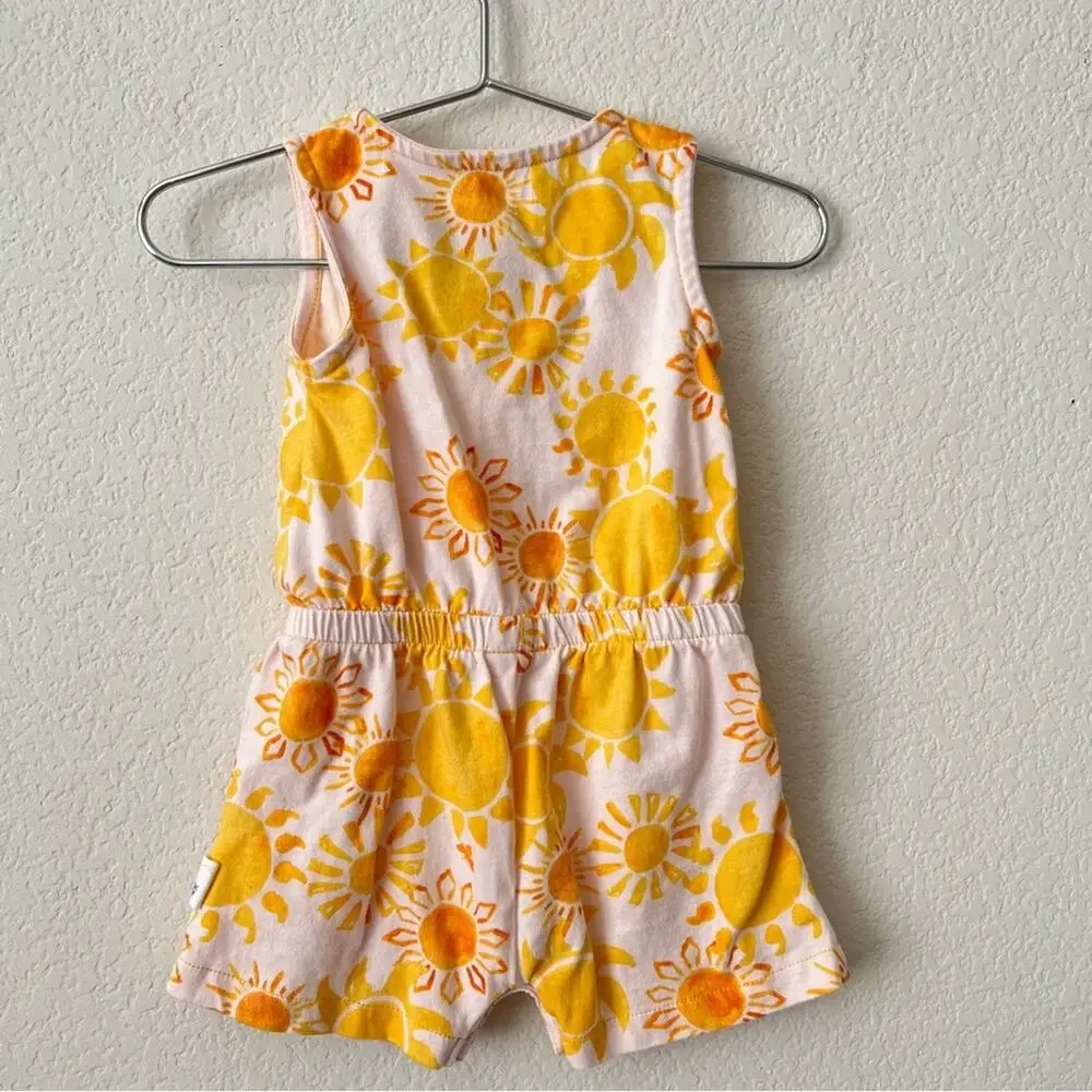 Burt’s Bees Baby yellow orange sun print sleeveless tank romper